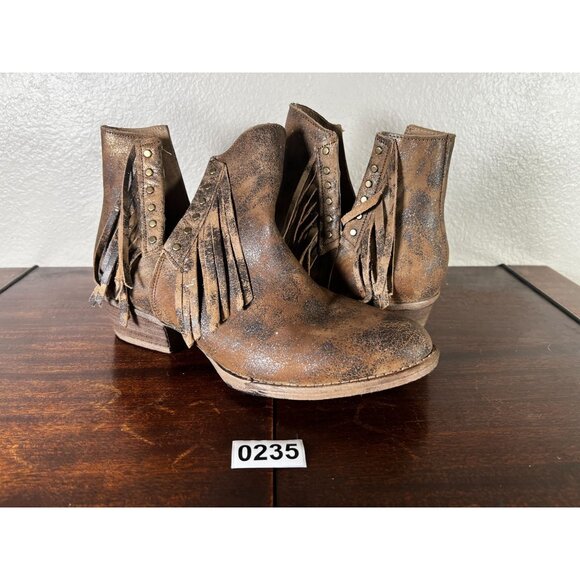 Circle G by Corral Fringe Boots Western Womens Sz 10 Brown Leather Distressed St - Picture 1 of 13